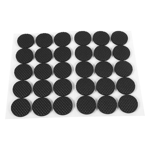 Self Adhesive Rubber Furniture Feet Pads 30 Pack for Table Chair Sofa Legs, black, arranged on sheet, floor and wall protection