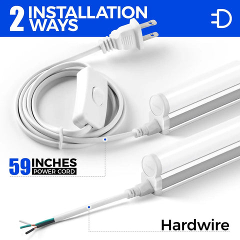 Six Pack Led T5 Integrated Shop Light 4ft 2200 Lumens 6500K Crazy Bright White Corded Fixture With On Off Switch ETL Listed For Ceiling Under Cabinet Garage Workbench