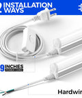 LED Shop Light 2Ft 6500K Super Bright White, 59-inch cord with switch and hardwire installation options shown