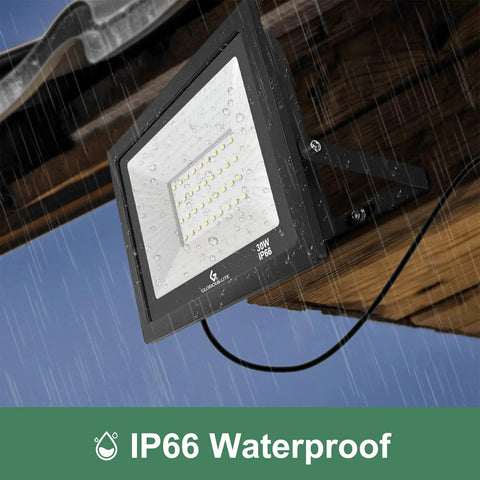 Heavy Duty Outdoor 100W LED Flood Lights 10000LM Plug In Work Light 6000K Daylight White IP66 Waterproof 2 Pack For Garage Yard Garden Playground Security Lighting under rain