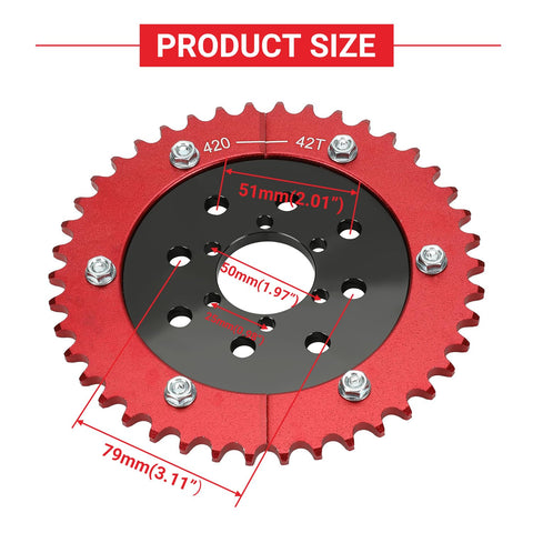 420 Split Chain Sprocket 42 Tooth With Sprocket Adapter for Mini Bike Go Kart Upgrades Compatible With Coleman CT200U CT200U EX BT200X Baja Warrior MB165 MB200 Predator 212cc 196cc Engines 5.5HP 6.5HP