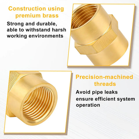 Heavy Duty Brass Pipe Fitting NPT Coupler One Half Inch By One Half Inch Hex Coupler For Air Water Gas Oil Two Pack