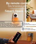 Compact 450W Mini Space Heater With Temperature Detection Remote Control in living room setting with sofa view