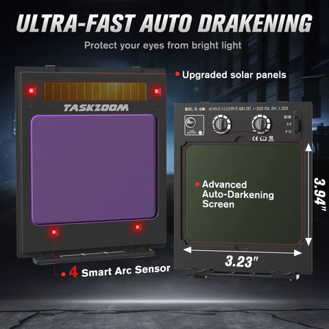Auto Darkening Welding Helmet With Large Viewing Area And True Color Lens, Four Arc Sensors, UV And IR Blocking, 3.94x3.23 in screen