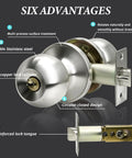 Brushed Nickel Round Privacy Door Knobs - Keyless Interior Door Knobs for Bedroom and Bathroom, 10 Pack, Smooth Satin Finish hardware set