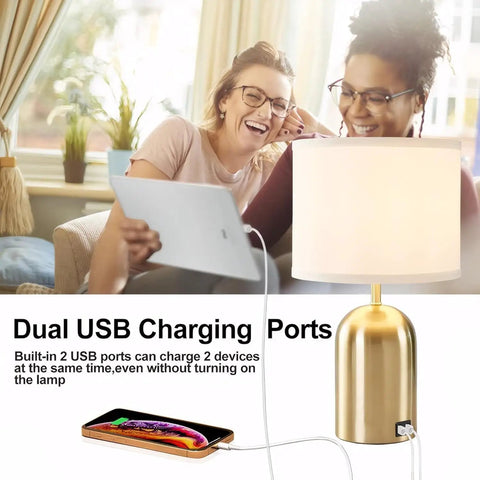Nightstand Table Lamp With Two USB Ports, 3-Way Dimmable Touch Control, Black Star Design, LED bulb charging phone