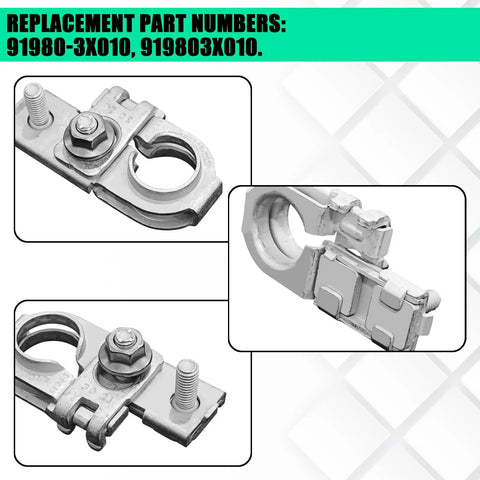 Heavy Duty Positive Battery Terminal Top Post Clamp With Cap And Nuts For Hyundai Kia Tight Bolt On Fits Like A Glove Boss Grade Upgrade 919803X010 viewed from multiple angles