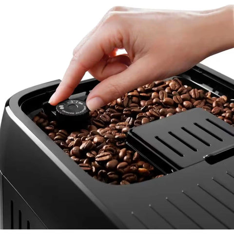 Hella Smooth Automatic Bean To Cup Coffee Maker Featuring One Touch Auto Milk Frother And 13 Custom Grind Settings close-up of grind settings knob with coffee beans