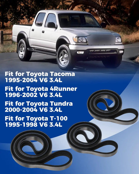 Toyota Drive Belt Kit For Tacoma 1995-2004 4Runner 1996-2002 Tundra 2000-2004 T100 1995-1998 Three Belts No Fuss 4PK1050 4PK1070 4PK870
