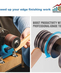 Top Shelf Heavy Duty Leather Burnishing Machine With Variable Speed Dial and Rosewood Edge Polisher in use for edge finishing.