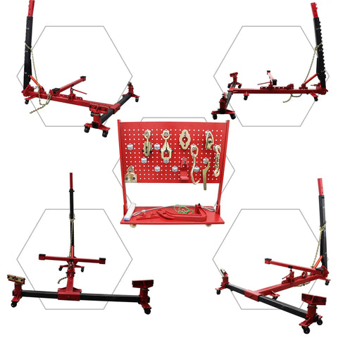Heavy Duty 10 Ton Auto Body Frame Straightener and Frame Puller with accessory board displayed