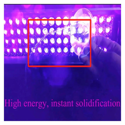 Cold Wind Led Curing Lamp 365 Nanometer UV Light Straight Up Fast Resin Curing With No Sweat Air Cooling And Heavy Duty 2000 Watt Build close-up with resin application.