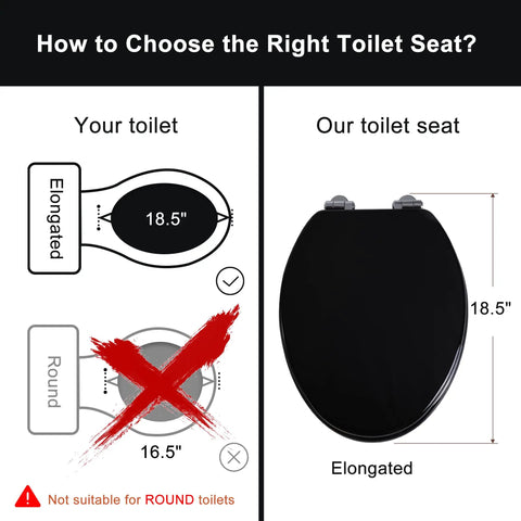 Whisper Quiet Close Elongated Toilet Seat With Zinc Alloy Hinges, Quick Release For Easy Cleaning, UV Wood Molded Lid, Black Finish, Durable And Quiet, Fits All American Toilets For A Tight, Noise Free Sit