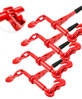 Heavy Duty Ratchet Chain Binders 5/16 To 3/8 Inch 5400 Lbs Safe Working Load 4 Pack With 2 Grab Hooks, red shell, side view.