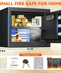 Compact Fireproof Safe Box For Home With Digital Keypad And Key Lock, anti-theft and water resistant, shown open with valuables