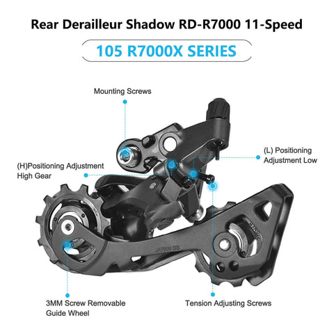 11 Speed Road Bike Derailleur Direct Mount RD R7000 GS Upgrade with smooth gearing and labeled components for easy adjustment.