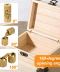 Top Shelf Eight Millimeter Hidden Brass Barrel Hinge Set With No Fuss Installation Drill Bit And Screws For Nailed It 180 Degree Furniture And Jewelry Box Diy Craft Projects showing various opening angles of hinges.