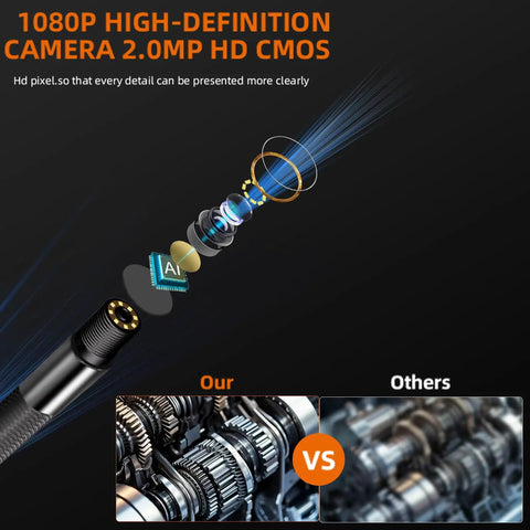 Two Way Articulating Borescope With 1080P HD Endoscope Camera And 8 LED Lights lens detail and comparison.