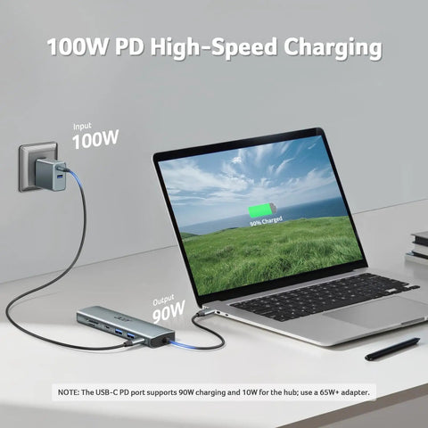 USB C Hub 7 In 1 Multi Port Adapter For Laptop With 4K HDMI Output 2 USB A 3.1 Ports USB C Data Port PD 100W Charging MicroSD And SD Card Slots Space Grey Aluminum Dock For Work From Home And On The Go connected to a laptop