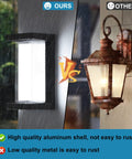 Outdoor Porch Light 18W 6000K 1800LM Double Layer Waterproof Cover Wall Mount IP65 shown next to a rusted alternative.