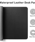 Non Slip Waterproof PU Leather Desk Pad Protector For Mouse And Laptop 23.6 By 13.7 Inches in black with water droplets