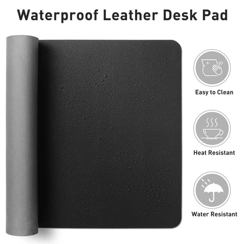 Non Slip Waterproof PU Leather Desk Pad Protector For Mouse And Laptop 23.6 By 13.7 Inches in black with water droplets
