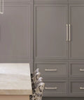 Beefy Satin Nickel 12 Inch Center To Center Appliance Pull For Paneled Appliances And Large Cabinets Mulholland Style Drawer Pull Traditional Cabinet Hardware With A Long Thirteen And Three Sixteenths Inch Overall Length on gray cabinets