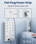 Power Strip Surge Protector With 14 Outlets And 6 USB Ports Including 2 USB C For Home Office Or Dorm, 6 Ft Flat Plug Extension Cord, 1850 Joules Surge Protection, ETL Listed, Overload Safe, Space Saving 14 Outlet Hub, flat plug beside bed