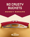Universal 5 Gallon Bucket Trowel Scraper with stainless steel edge shown on bucket, highlighting scraper design.