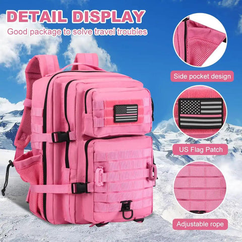 Pink 45L MOLLE Assault Backpack With Bottle Holder And D Rings 3 Day Tactical Rucksack For Camping And Mil Grade Use