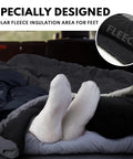 Feet inside XXL Winter Sleeping Bag For Adults And Kids With Compression Sack, Four Season Cold Weather Camping Gear
