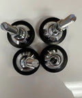 Pack Of Four Heavy Duty Adjustable Alloy Steel Feet For Floor Scales And Load Cells With 1/2-20 Fine Thread Swivel Base, top view showing swivel bases.