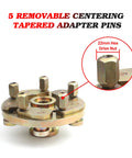 Grip Tight 40mm Shaft Wheel Balancer Adapter With Shop Grade Tire Balancer Clamp, showing removable tapered adapter pins.