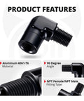 EVIL ENERGY black aluminum 1/4in NPT female-to-male 90-degree elbow fitting