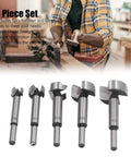 Pro Grade 5 Piece Forstner Drill Bit Set Made From Quality High Speed Carbon Steel with five cutters from 15mm to 35mm.