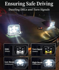 180W Beast Bright LED Headlights H6054 5x7 7x6 installed on Jeep Cherokee with DRL, turn signal, high and low beam features visible