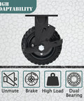 Beefy 8 Inch Caster Wheel With Brake Set Of 2 1100 Lbs Capacity Black Rim Solid Rubber Cast Iron Outdoor Flat Free For Carts Dolly