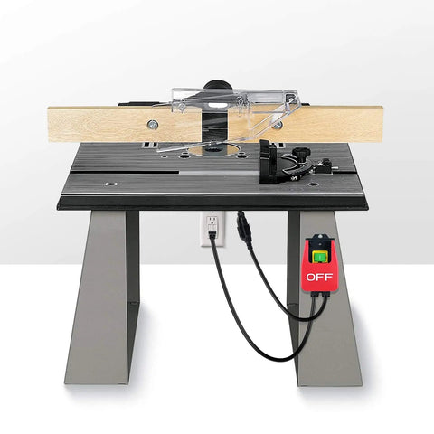 110V Single Phase Kickout Switch With Massive Stop Sign Paddle For Router Tables And Table Saws Quick Emergency Shutoff on a router table setup.