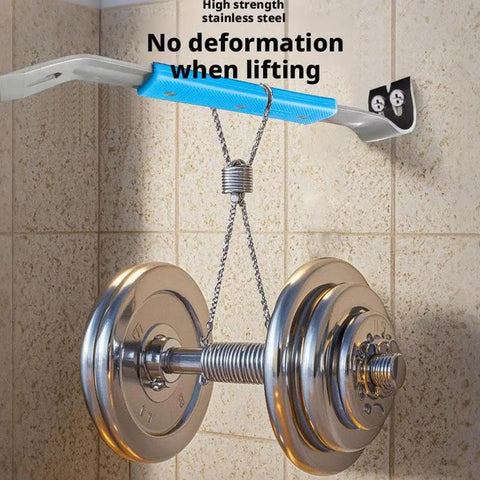 Heavy Duty Flat Pry Bar With Nail Puller, Forged Carbon Steel Utility Bar With Curved Claw And Right Angle Precision Tip in use lifting weights.