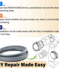 Washer Door Boot Seal Replacement For LG And Kenmore Elite Washers, MDS47123601 02 Compatible Gasket shown with instructions