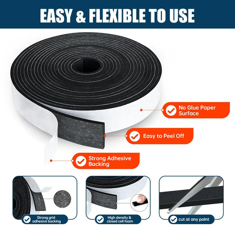 2 In X 1 8 Inch Thick Foam Weather Stripping Tape Single Sided Adhesive Seal on a roll showing easy peel off and strong backing.
