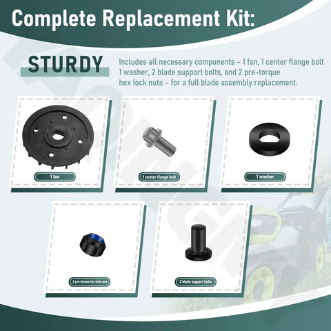 All In One Lawn Mower Blade Replacement Kit With Fan Bolts Nuts And Washers For Dual Blades Fits 21 Inch Mowers Compatible