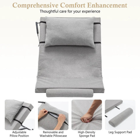 Ultimate Electric Adjustable Bed Backrest Lift Assist With Smooth Remote Recline From 4 To 68 Degrees, gray adjustable pillow with sponge pad.