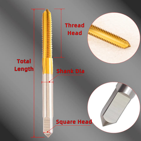 Two Piece 10 24 UNC Thread Tap M2 High Speed Steel HSS Titanium Coated Right Hand Machine Tap With Straight Flute For Precision Metalworking And DIY Projects Built To Last, gold tap with square shank