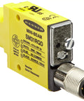Mini Beam Photoelectric Sensor With Opposed Mode Receiver And 4 Pin Euro Style QD Connector, M18 yellow housing