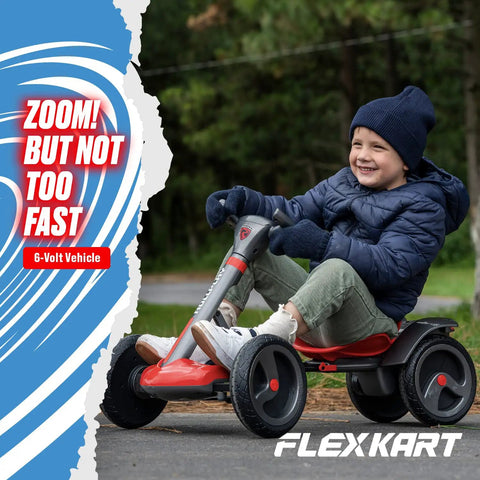 Child riding Foldable 6V Kids Go Kart With Push Start, Space Saving Design, Easy Fold For Quick Storage, Safe 2 MPH Top Speed