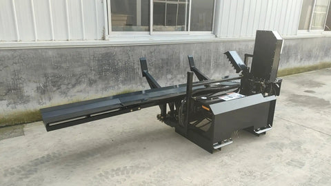 35T Skid Steer Firewood Processor Attachment With 17.7 Inch Log Capacity And 25 Inch Chainsaw, 4 And 6 Way Wedge, Heavy Duty Hydraulic System, Built For Quick Wood Splitting And Fast Yard Work, Ships From CA Or NJ Warehouses, black steel unit