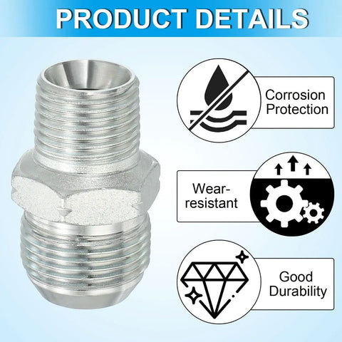 1-1/16 Inch JIC Male To 1/2 Inch R Pipe Fitting Hydraulic Adapter, 74 Degree Flare, Carbon Steel with corrosion protection icons