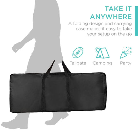 Carrying case of Portable Pop Up Bar Table For Indoor Outdoor Parties And Tailgates With Carrying Case Storage Shelf Removable Skirt Party Ready For Picnics Entertaining And Easy Setup 110 Pound Weight Capacity