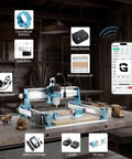 Next Gen 4040 Pro Max CNC Router With 710W Spindle And Linear Rail Drive, showing components and features.